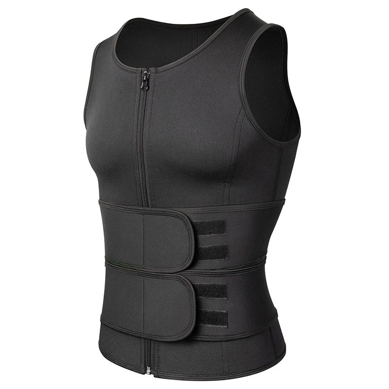 Neoprene Sauna Suit for Men Waist Trainer Vest Zipper Body Shaper with Adjustable Compression Shirt Weight Loss Workout Tank Top