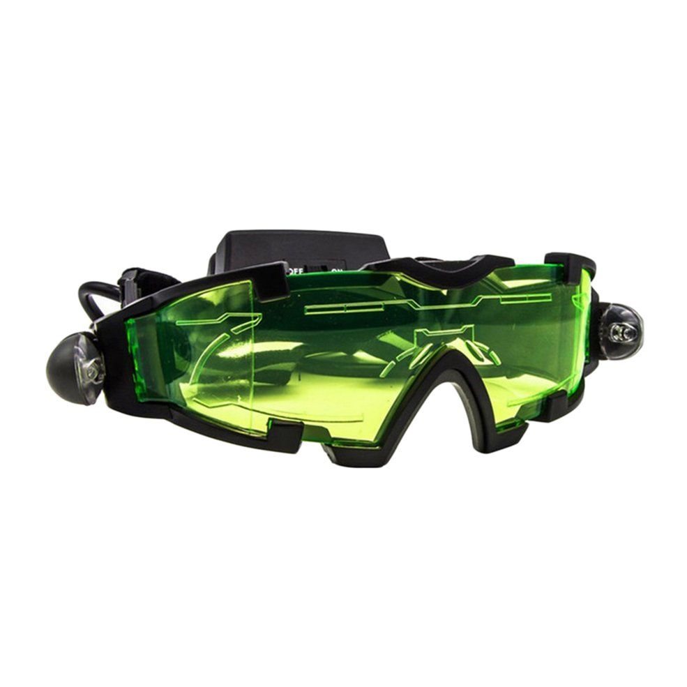 Adjustable LED Night View Glass Goggles Hunting Flip-out Light Windproof-Green & black