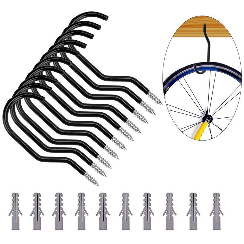 Bike Hook,10 Pack Heavy Duty Bike Hanger Bike Storage Hooks with 10 pack bolts for Garage Wall and Ceiling- Fits All Bike Types