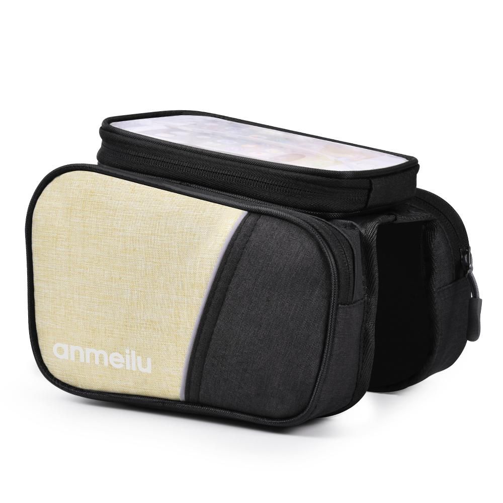Bike Top Tube Bag Cycling Front Frame Bag Bike Phone Pouch Bicycle Frame Bag Touch-screen 6IN Phone Pouch with Waterproof Rain Cover