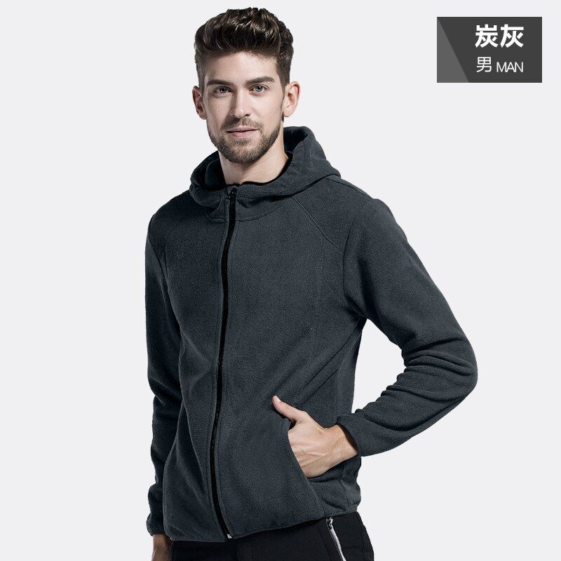 Hooded Fleece Jacket Tops Men Women Outdoor Riding Hiking Sports Warm Cardigan Fleece Coat Autumn Winter Thermal Jacket Liner