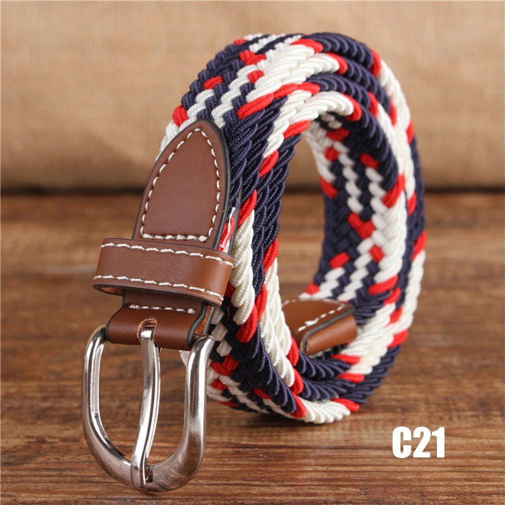 Unisex Canvas Webbing Slim Belt Leather Trim Elastic Woven Braided Waistband leather luxury strap male belt for men