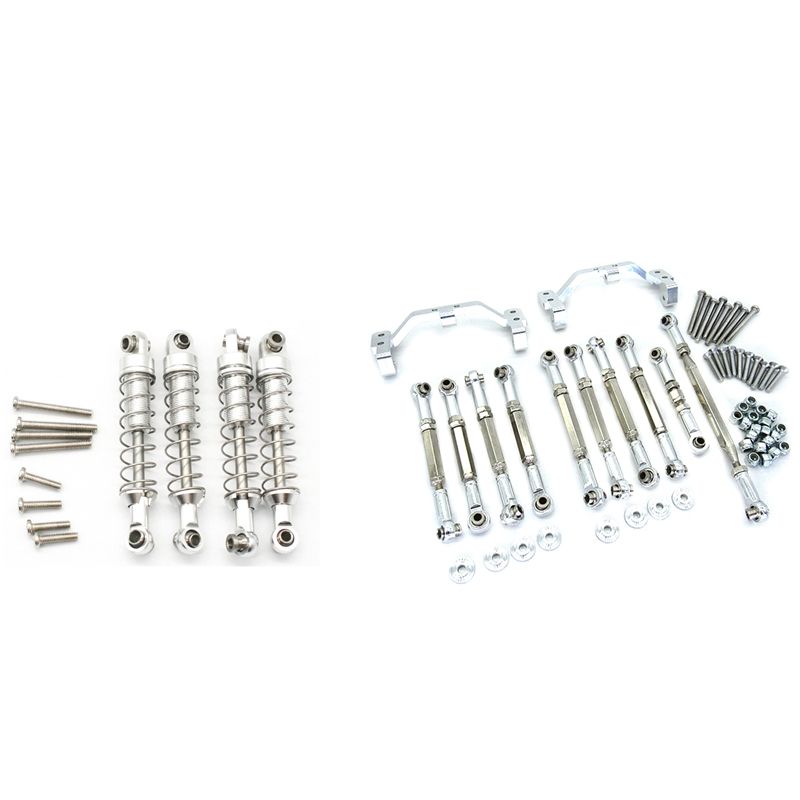 BRADOO- 2 Set RC Car Part: 1 Set Metal Shock Absorber Damper & 1 Set Metal Pull Rod Steering Rod Link Tie Rod Mount