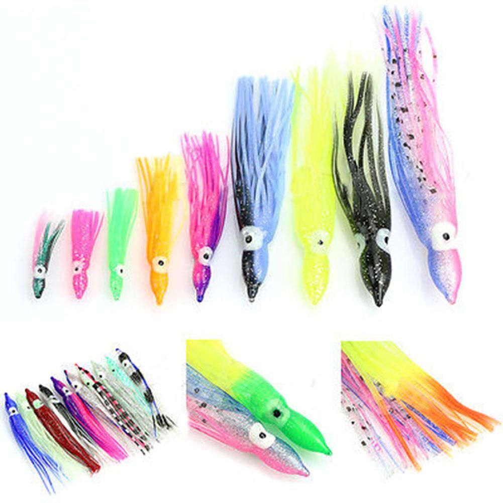 Honrane 10Pcs Bright Colors Luminous Imitation Octopus Squid Baits Fishing Lures Set