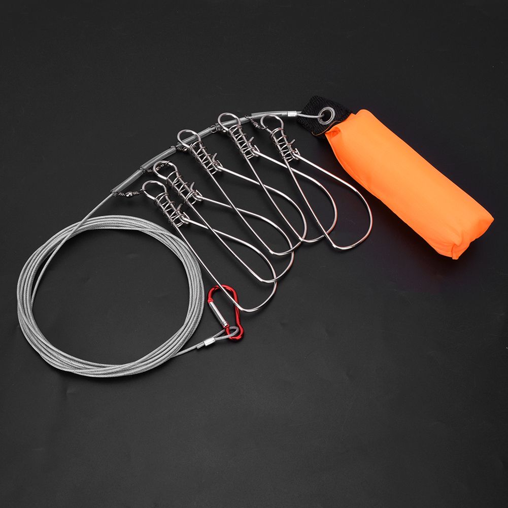 Stainless Steel Large Fish Stringer Float Fishing Lock Holder with 5PCS Buckle Accessory