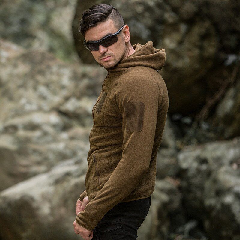 Outdoor Tactical Fleece Jacket Spring Autumn Warm Cardigan Hooded Coat Tops Men Sport Riding Hiking Windproof Thermal Jackets