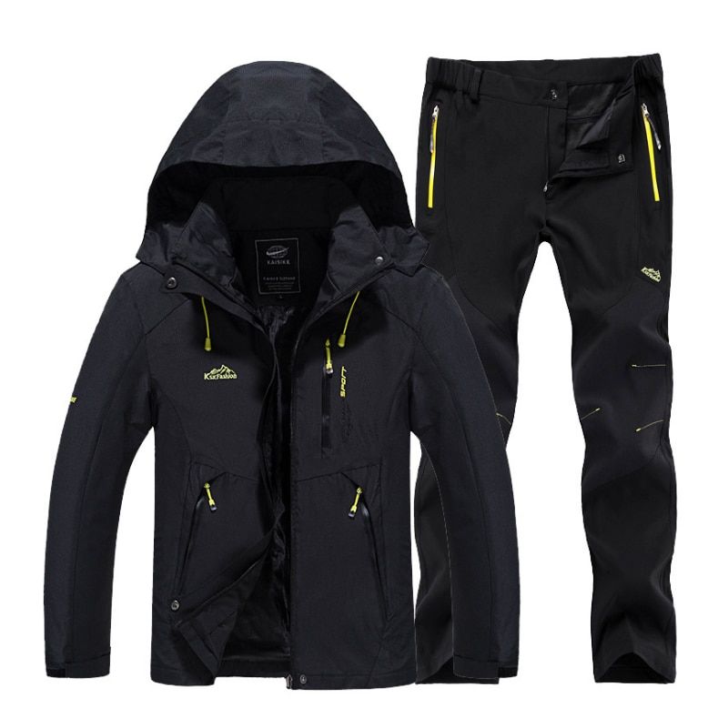 Men Spring Autumn Hiking Fishing Camping Climbing Jackets Waterproof Breathable Hood L-5XL Pants Suit Trousers