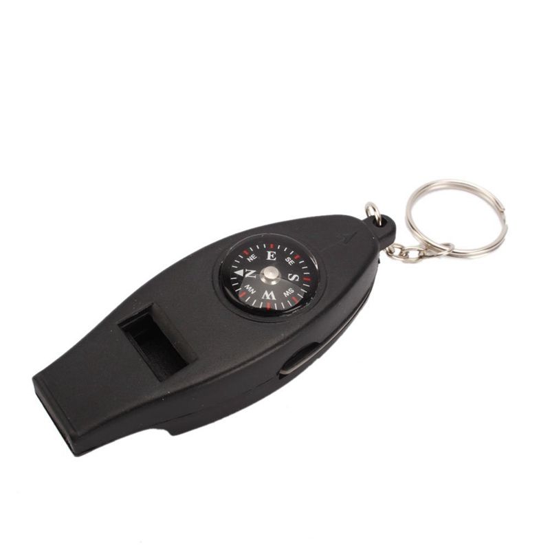 BRADOO-4 in 1 Emergency Survival Tool - Mini Portable Thermometer Compass Whistle Magnifier with Keychain