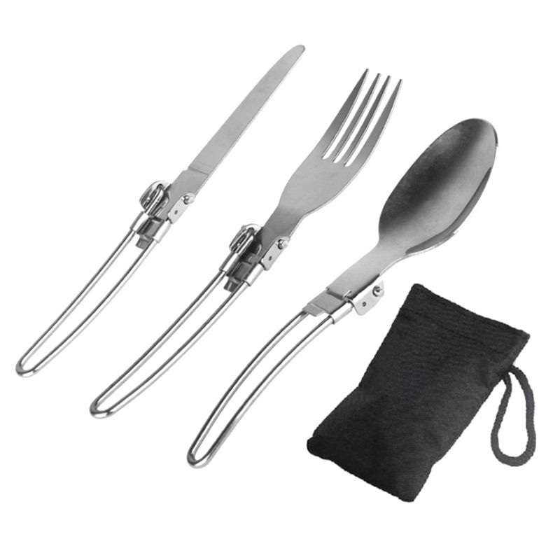 BRADOO-Cookware Backpack Spork Fork Stainless Steel Fold Knife Utensil Spoon Set Combo Picnic Camp Cutlery Tableware Flatware