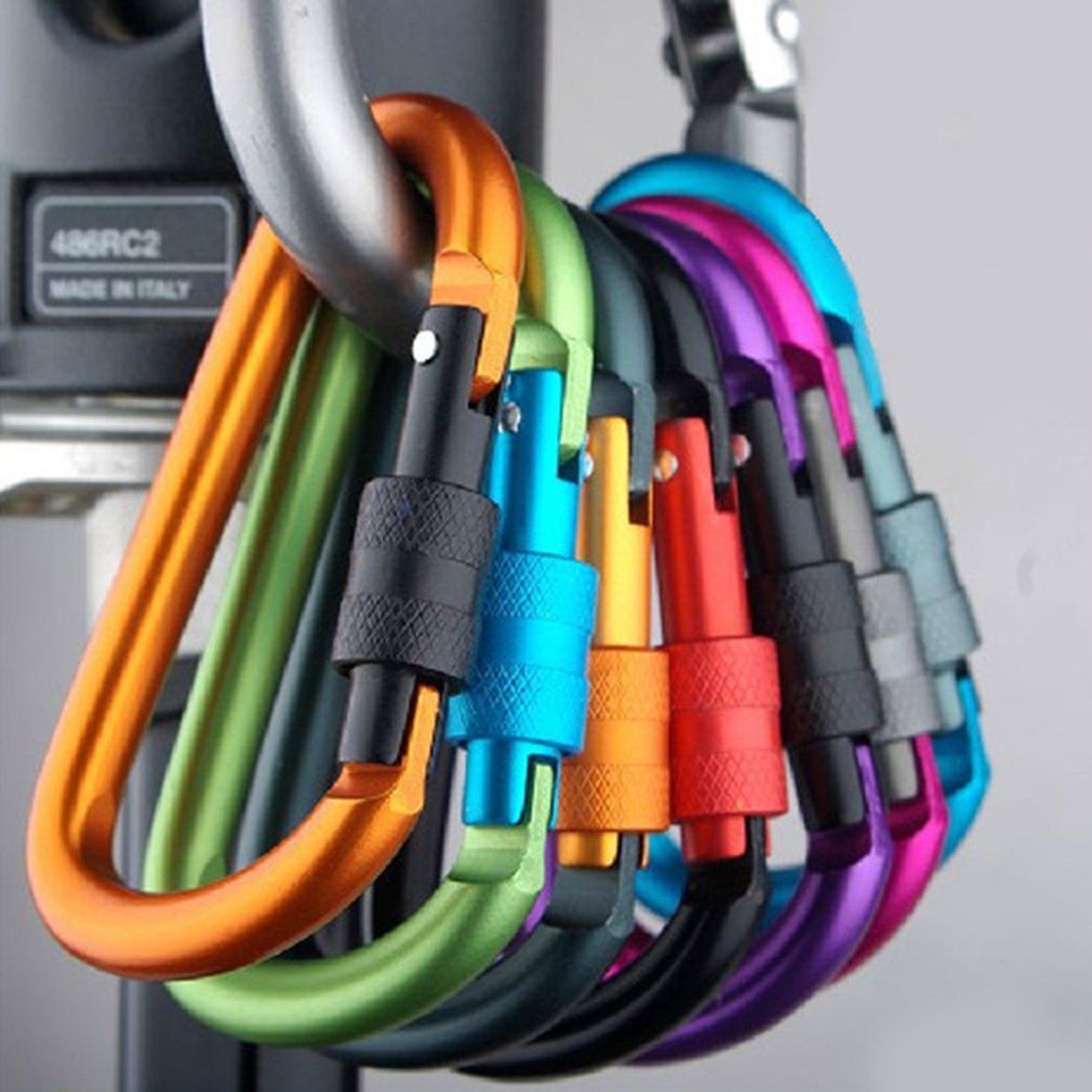 D Shape Aluminum Alloy Carabiner Clasps Keychain Snap Clip Carabiner Buckle Randomly Delivered