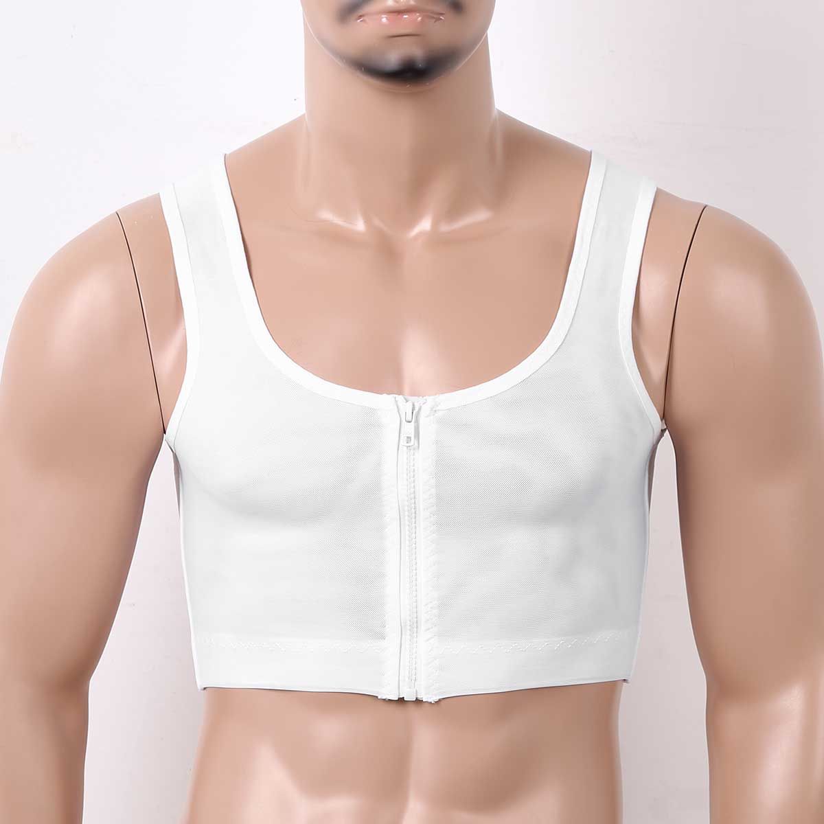 Male Men's Mesh Deep U Neck Shapewear Gynecomastia Compression Shirts Chest Crop Top Adjustable Body Shaper Cross Back Tights