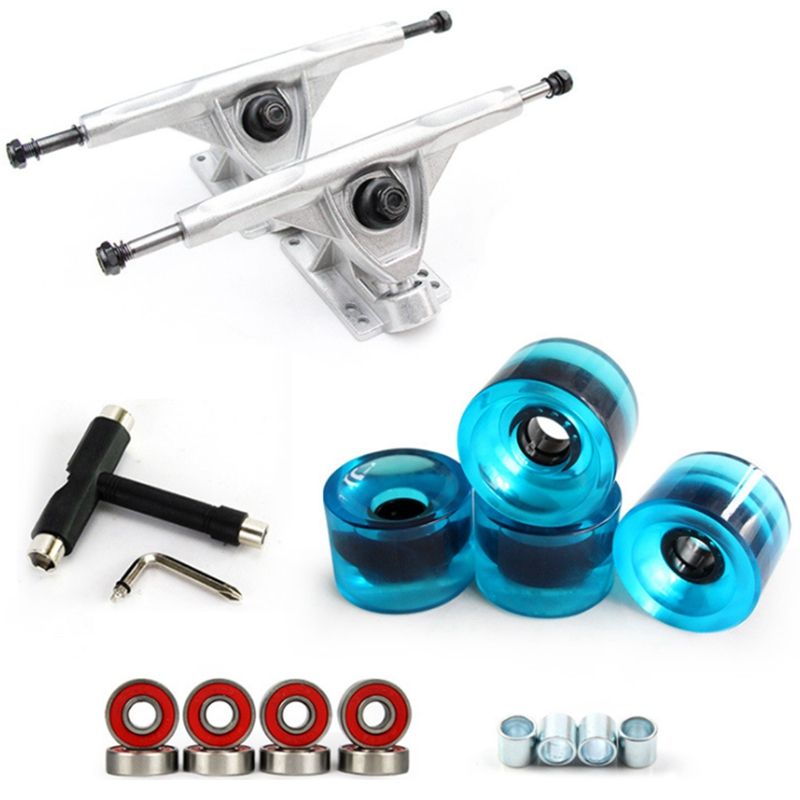 7Inch Longboard Truck Wheels Set 4Pcs PU Wheels 8Pcs Bearing T Skateboard Tool Skateboard Wheel Combo for Longboard