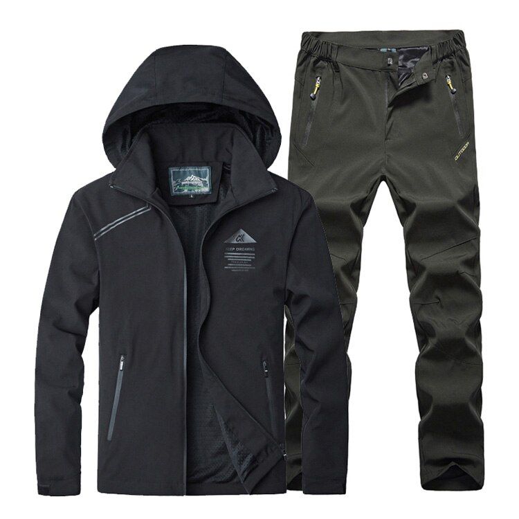 TRVLWEGO Men Spring Autumn Fishing Hiking Camping Sport Suit Women Outdoor Climbing Waterproof Jackets + Quick Dry Trousers Set