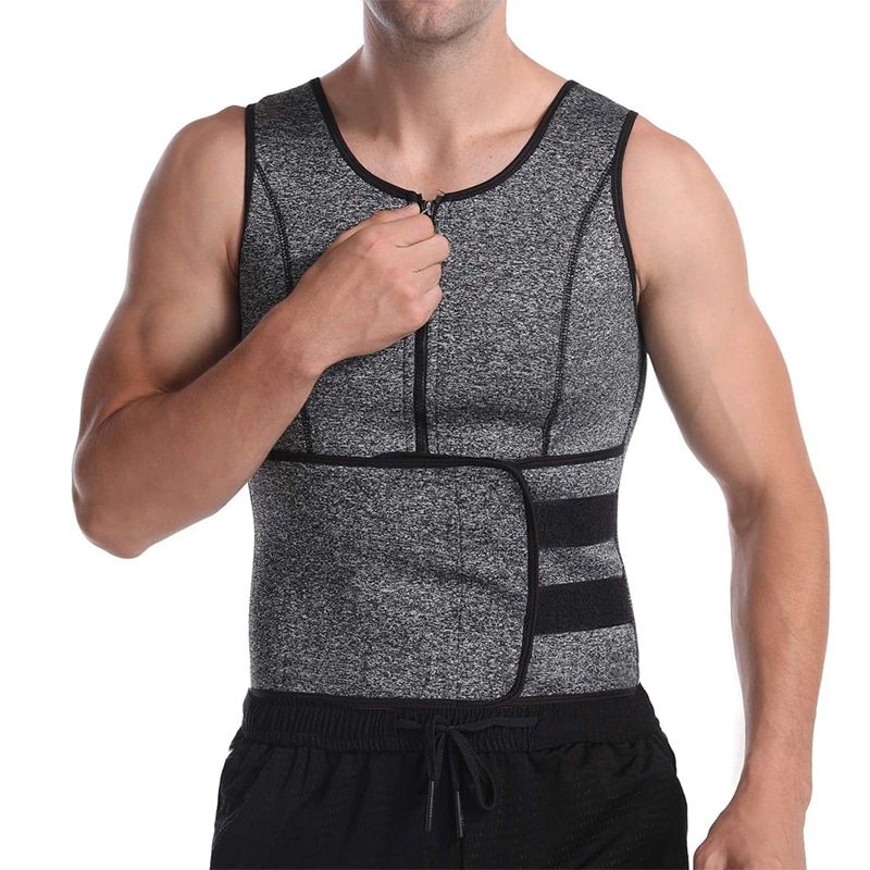 Mens Sweat Sauna Vest for Waist Trainer Zipper Neoprene Tank Top Adjustable Strap Workout Body Shape Suit Tummy Control Corset