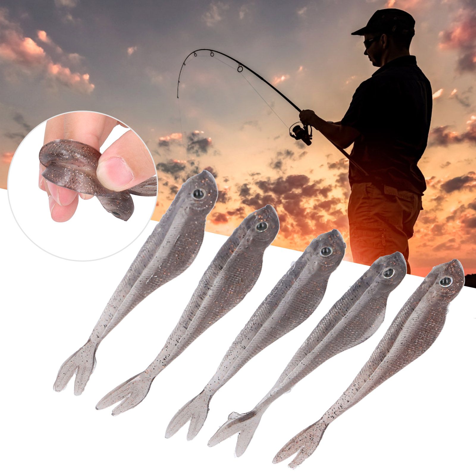 Soft Silicone Lure Bait 2Set Portable Artificial Simulation Double Color Fishing Accessory