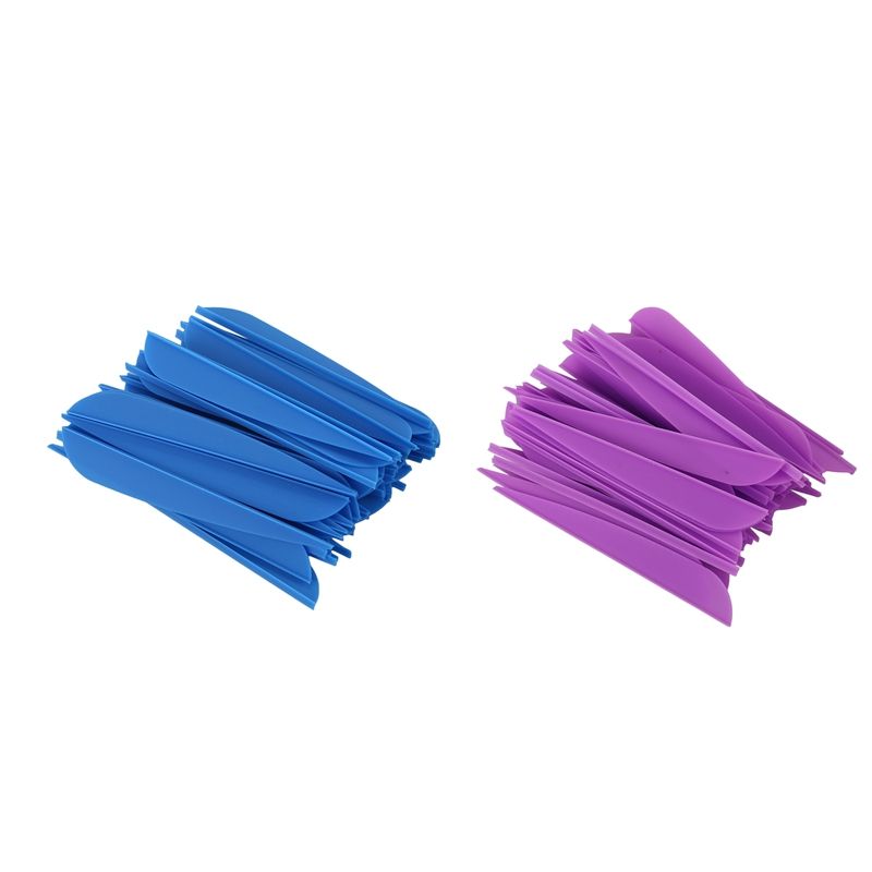 Arrows Vanes 4 Inch Plastic Feather Fletching for DIY Archery Arrows 50 Pack(Purple) & 50 Pack(Blue)