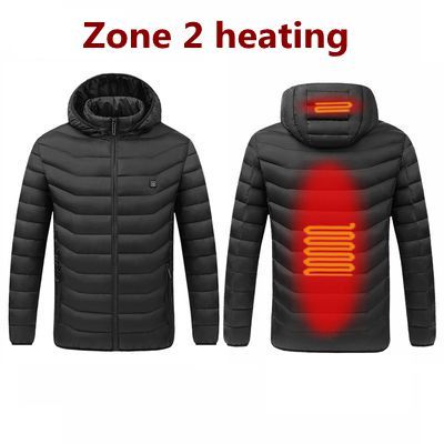 Men 9 Place Heated Winter Warm Jackets USB Heating Padded Jackets Smart Thermostat Pure Color Hooded Heated Clothing Waterproof