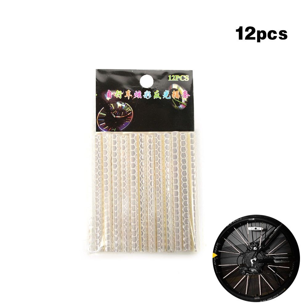 12Pcs Bicycle light Mountain Bike Riding Wheel Rim Spoke Mount Clip Tube Warning Light Strip Reflector Reflective Night cycling-