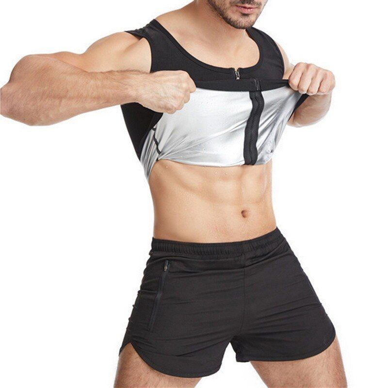 Hot Men Body Shaper Weight Loss Fat Burning -Coated Zipper Corset Belly Slimming Waist Shape Sauna Gym Workout Tops