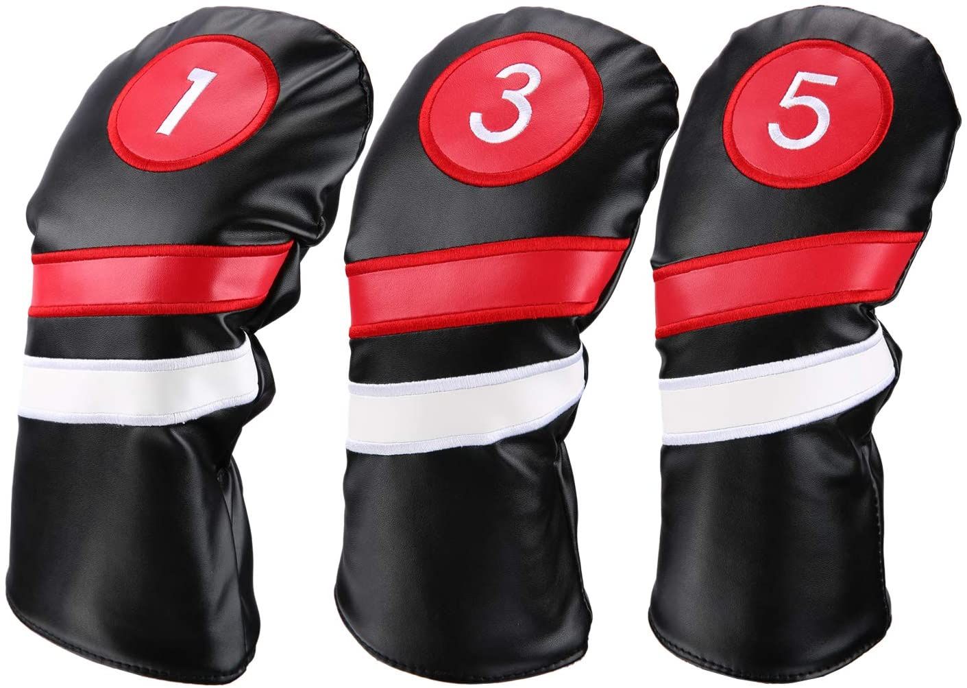 Yfashion 3Pcs/Set  Head Covers Driver Fairway Wood Headcovers Black Red Vintage Pu 1 3 5 Driver