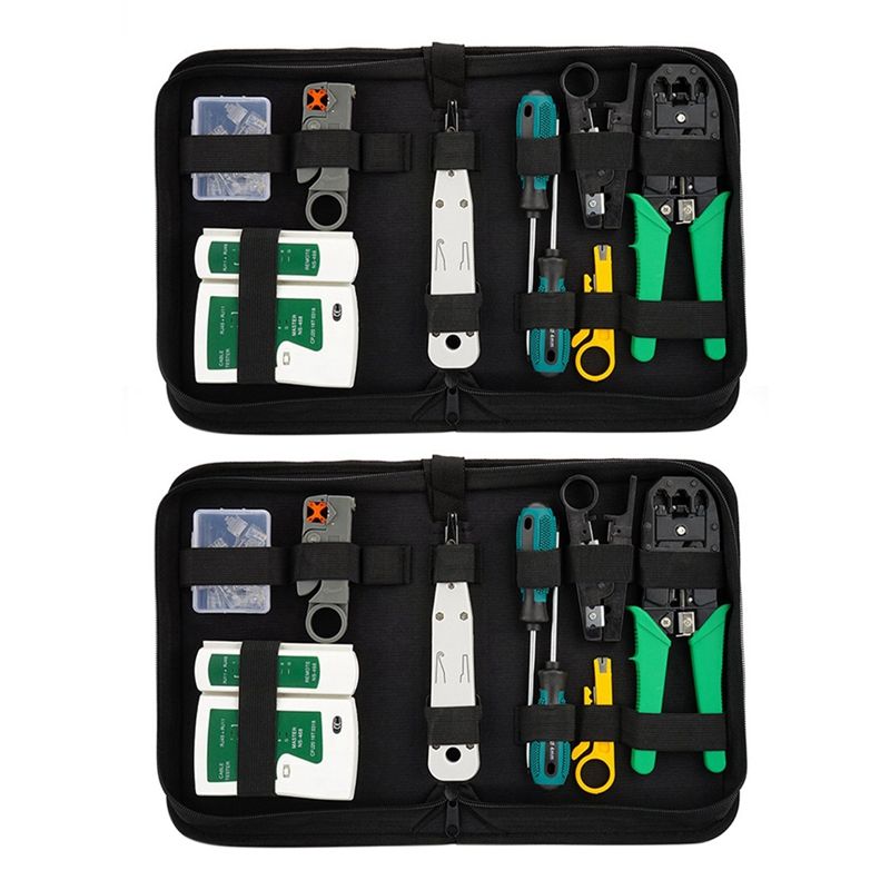 2X Network Cable Repair Tool Kit Set Rj45 Rj11 Cat6 Cable Tester Test Crimper Crimping Maintenance Stripper Tool Kit