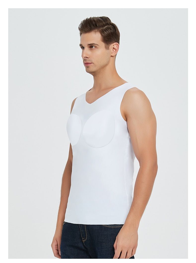 Men Muscles Shirt Male Invisible ABS Fake Chest Underwear Stomach 8 Pack Padded Tops Body Shaper Removable Inserts