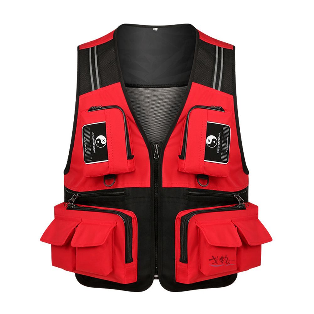 Yfashion Fishing Vest Detachable Multiple Pockets Breathable id Mesh Comfortable Wear-resisting With Reflective Stripe