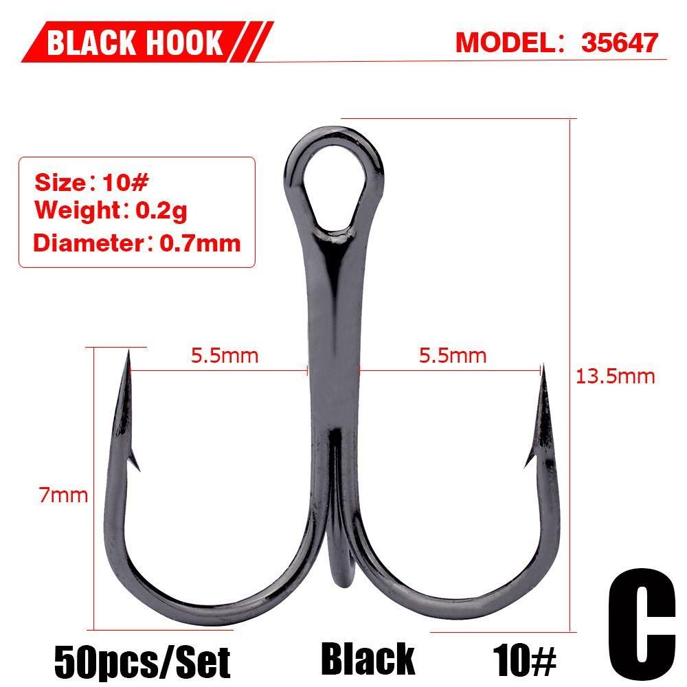 50PCS/Set Durable Barbed Hooks Lure Outdoor Fishhooks High Carbon Steel Treble Jig Fishing Tackle