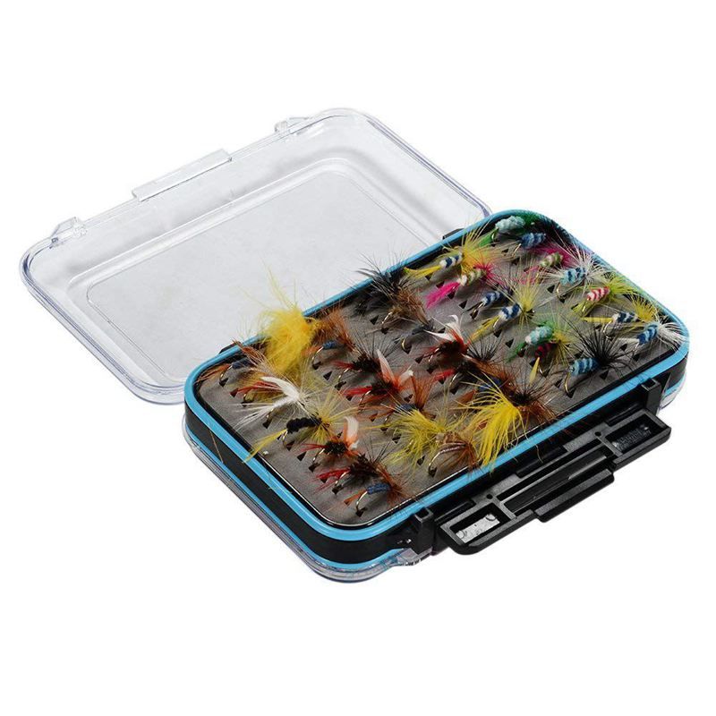 64pcs Dry Flies Bass Salmon Trouts Flies Nymph and Streamer Fly Fishing flies Kit Waterproof Fly Box for Trout Fly Fishing Flies