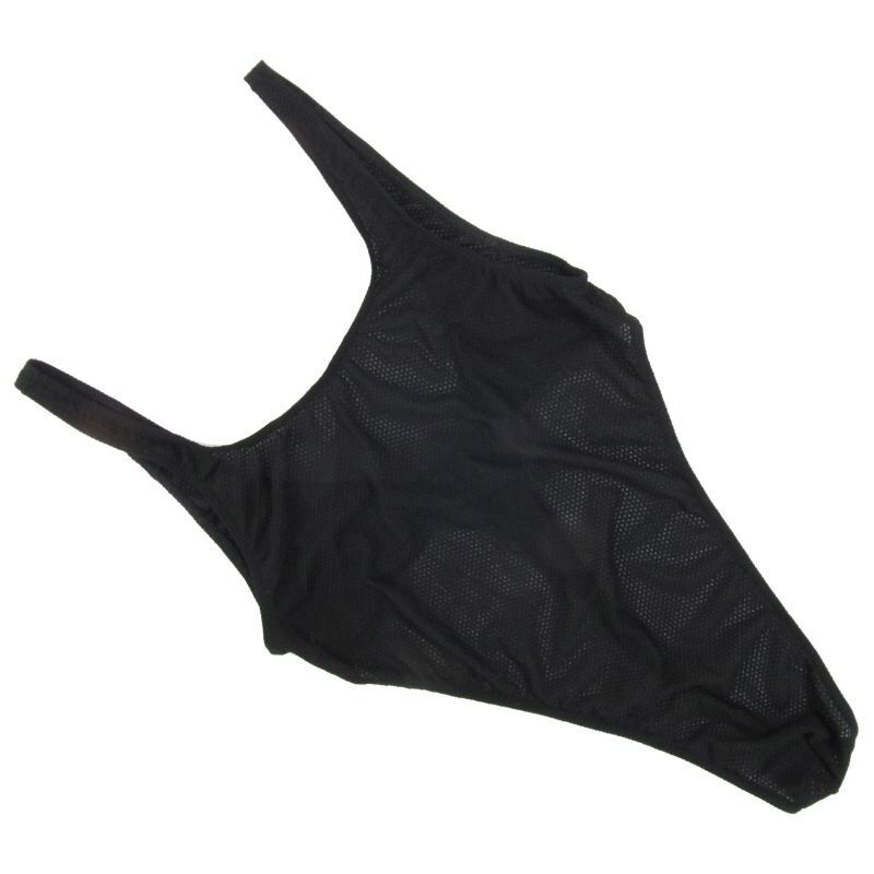 G528D Mens bodysuit Thong Leotard Deep U Back Nylon spandex slightly C-thru honeycomb mesh