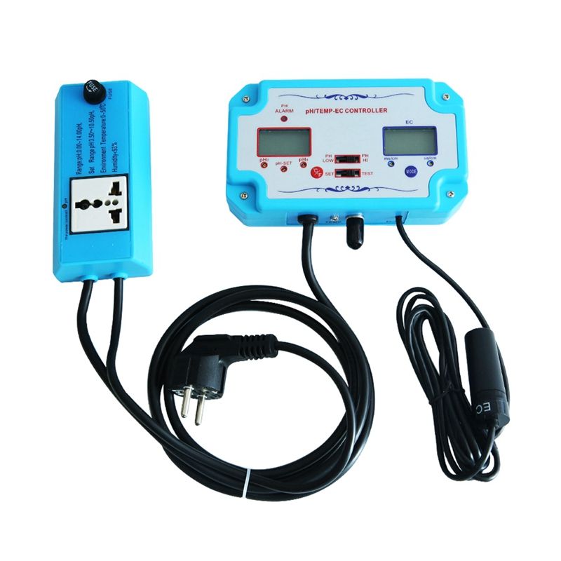 PH/EC/TEMP Tester Meter 3 in 1 PH Controller Water Quality Detector Repleaceable Electrode BNC Type Probe EU Plug
