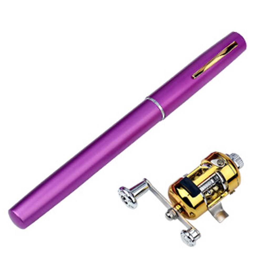 Portable Telescopic Mini Fishing Pole Pocket Pen Shape Folded Fishing Rods with Reel Wheel