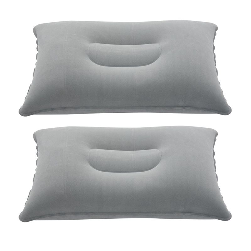 2X Portable Folding Air Inflatable Pillow Double Sided Flocking Cushion for Travel Plane Hotel Hot Worldwide Light Grey