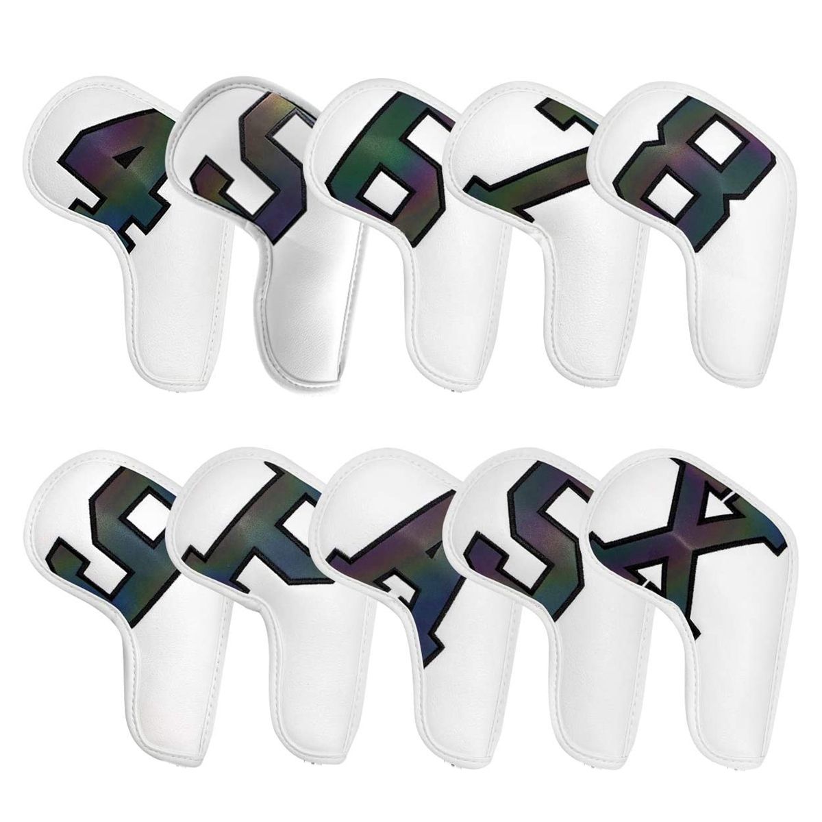 Golf Iron Covers 10Pcs Golf Iron Head Covers Leather Golf Iron Covers Set Golf Iron Headcovers with Tag Symphony White