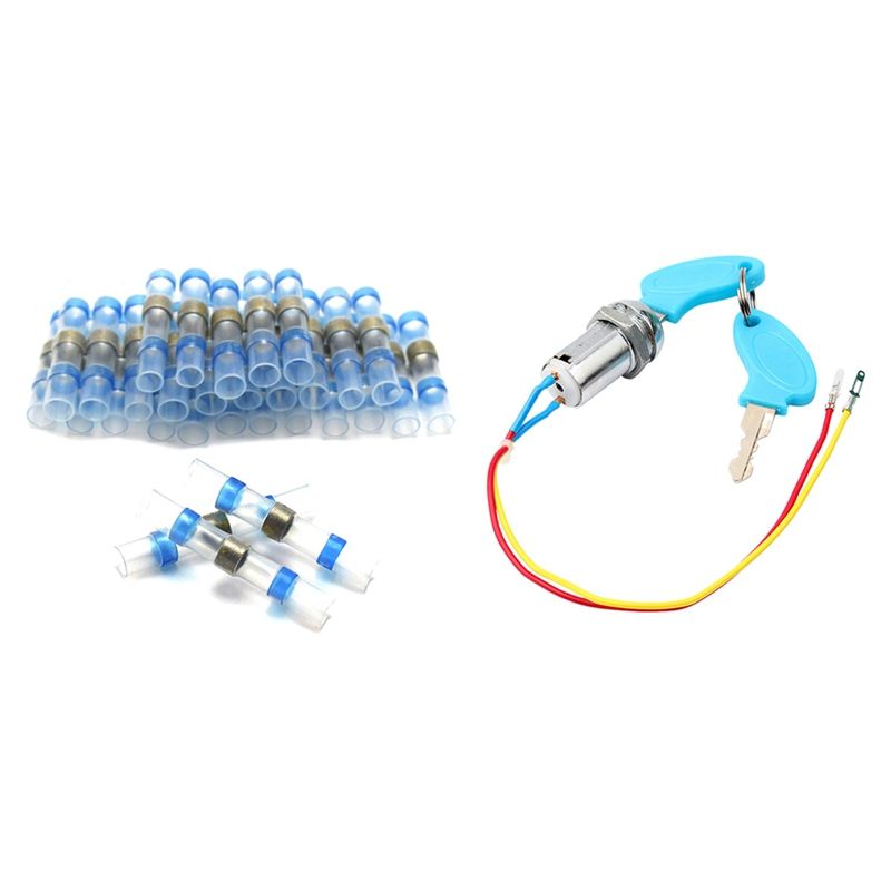 30Pcs Solder Seal Heat Shrink Butt Splice Connectors & 3x Universal Starting Switch Key Lock Wires Ignition Power