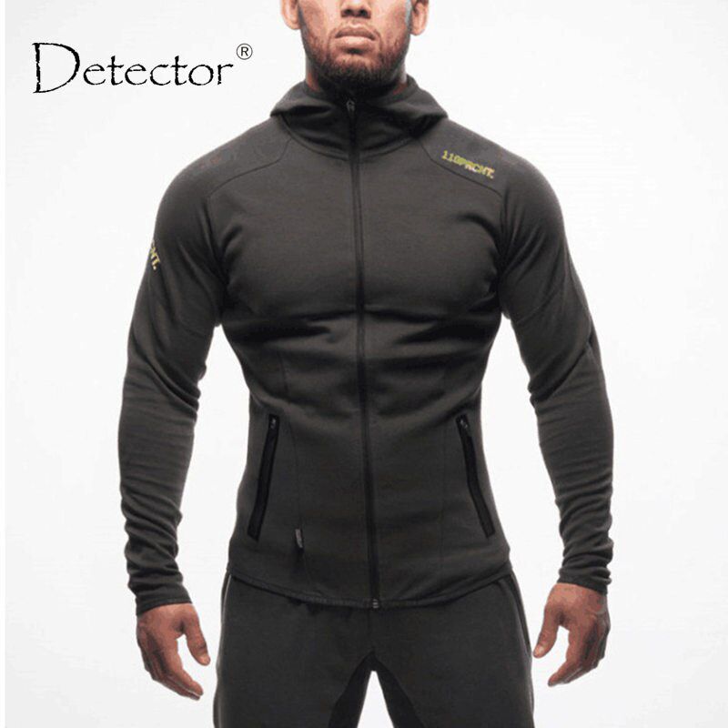 Detector Running Hiking Jackets Mens Hoody Sweatshirt  Letter Print Slim Fit Pullover Hoodies Men Sportswear