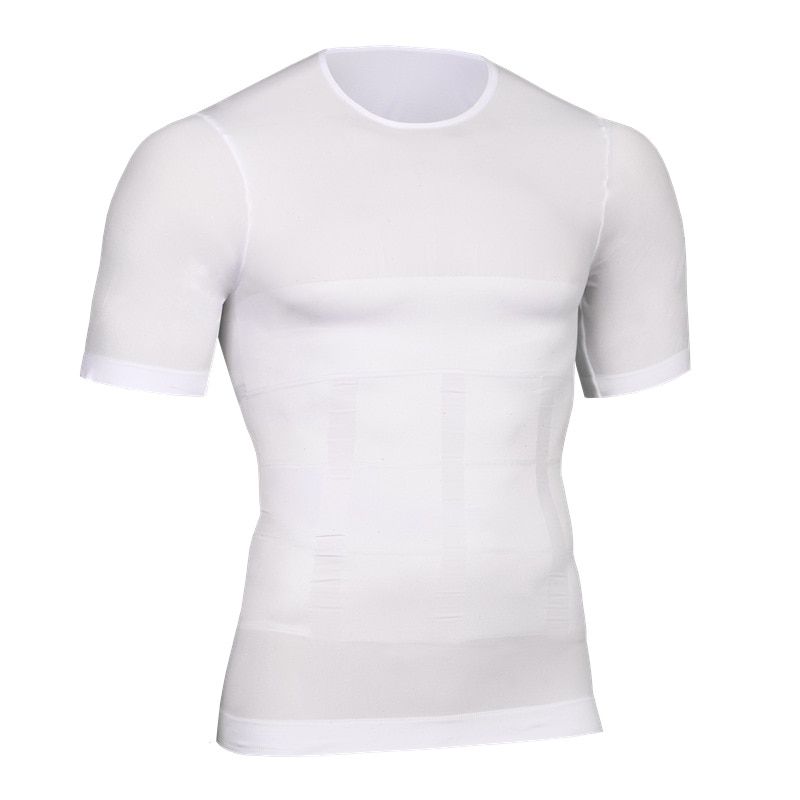 Male Chest Compression T Shirt Fitness Hero Belly Buster Slimming Tea Posture Tummy Body Shaper For Men Corsetry White