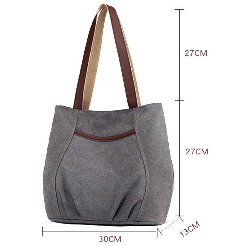 Ladies Canvas Handbag Casual Shoulder Bag Tote Bag (Gray)