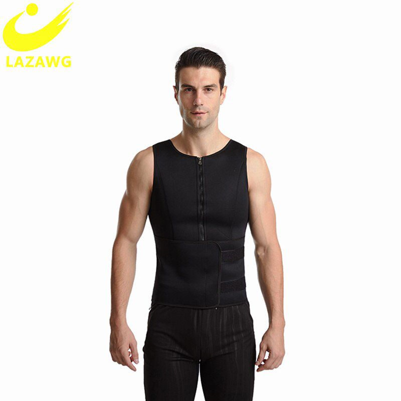 LAZAWG Mens Neoprene Sauna Sweat Suits Body Shaper Vest Belt Corset Belly Slimming Shirt Underwear Belly Cinchers Waist Trainer
