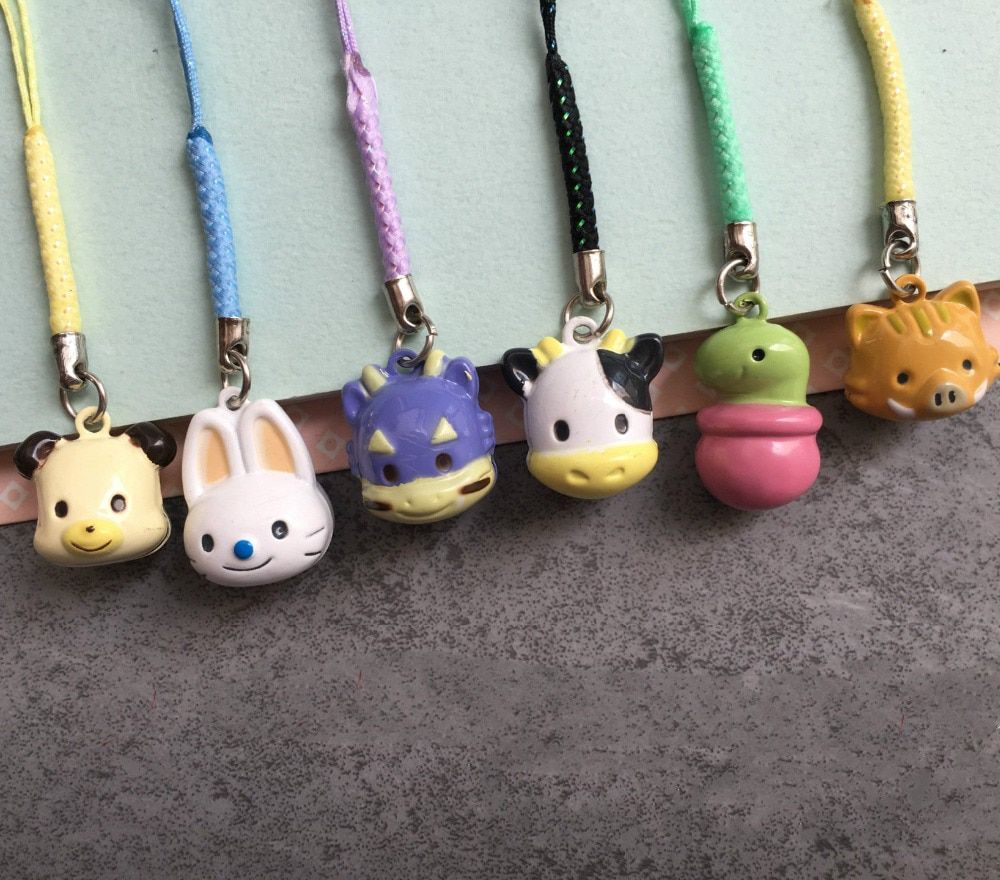 wholesale 30pcs kawaii mini animals mixed copper bell charm cell phone straps accessories gadget phone keychain decor pendant