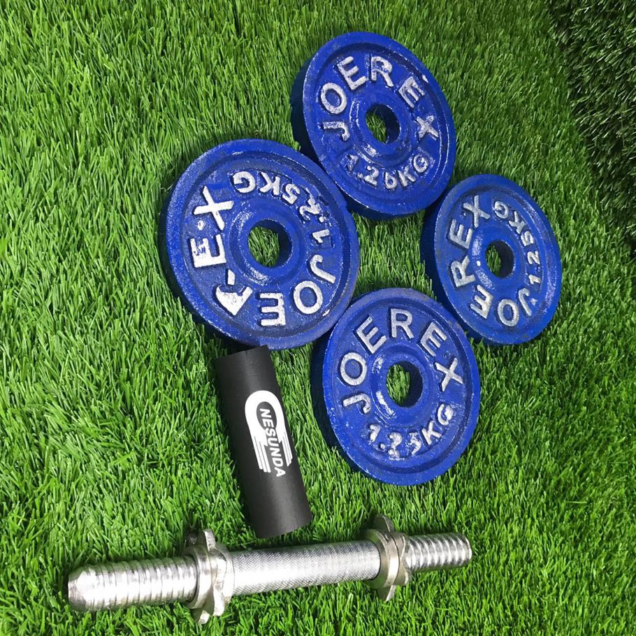 Four Pieces Dumbbell Set With 1Pc 10 inch Sticks - 5Kg - Blue and Silver Combo