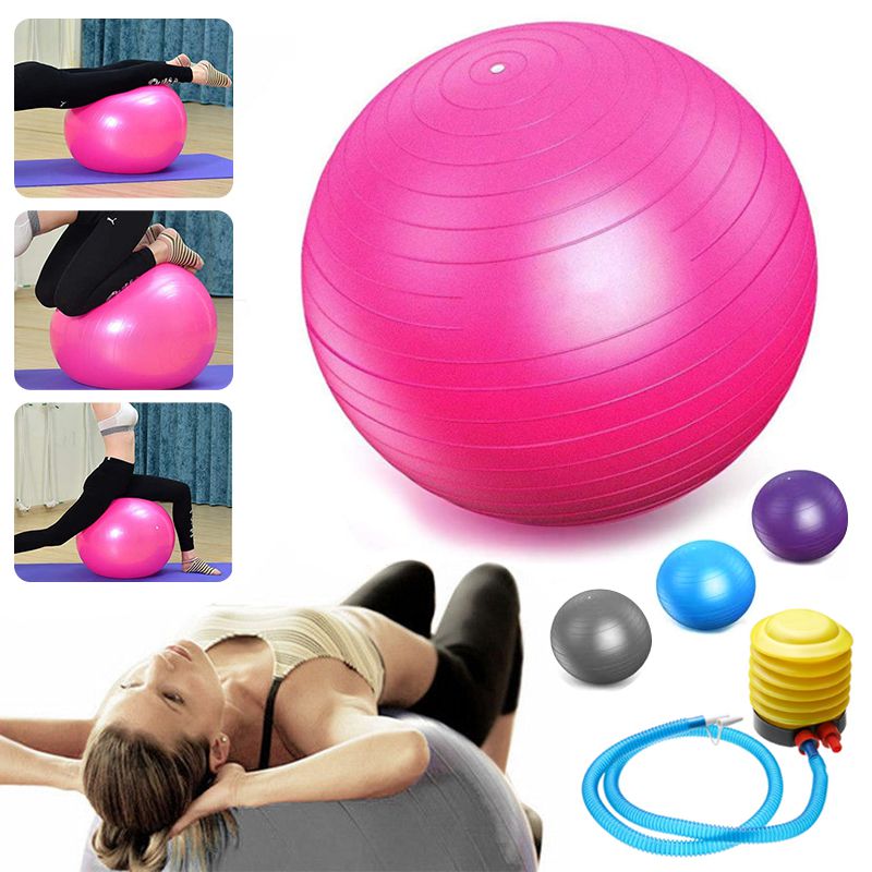 Anti-burst Yoga Ball Pilates Physical Fitness Gym Sports Massager point Balance Fitball Exercise Workout Sports 45/55/65/75CM Kit (Air Pump + Plug for Free) - 55cm Purple