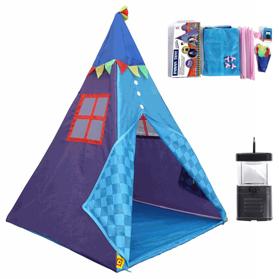 Useful Kids Teepee Play Tent Playhouse Classic Indian Style Play Tent and Carry Box with Camping Lamp Indoor & Outdoor Tent Assemble Tent