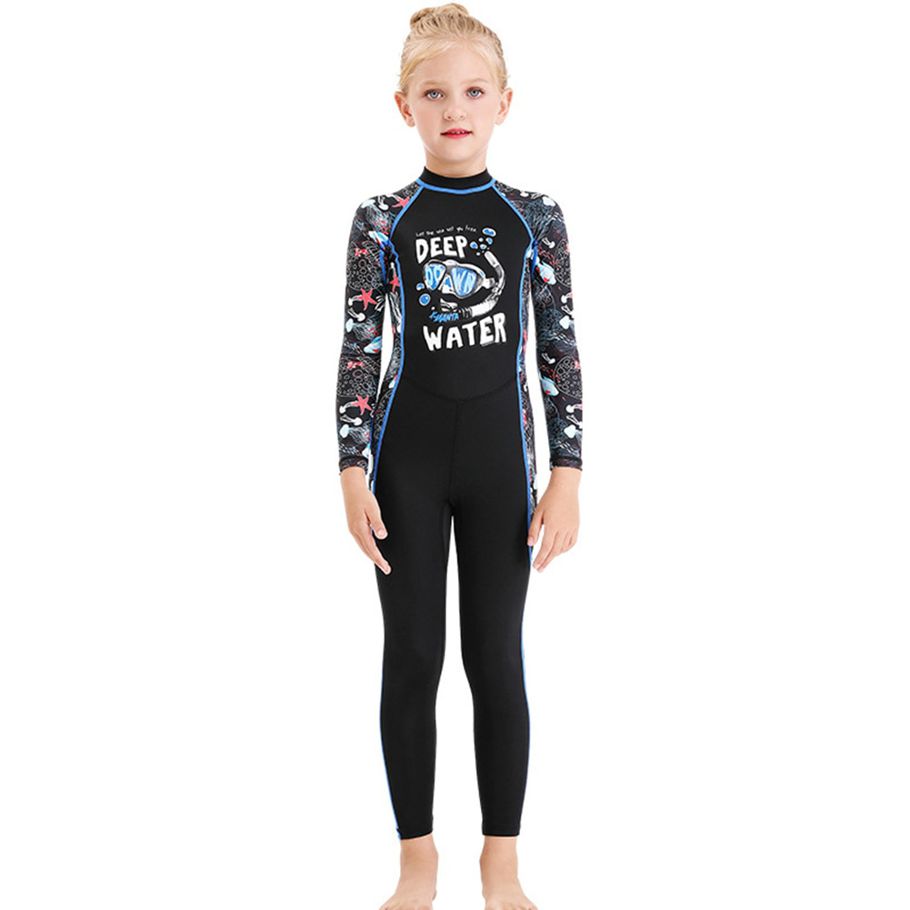 Kids Girl Boy DEEP WATER Goggle Long Sleeve Stretch One-Piece Swimwear Swimsuit children surfing swimwears snorkeling rashguard