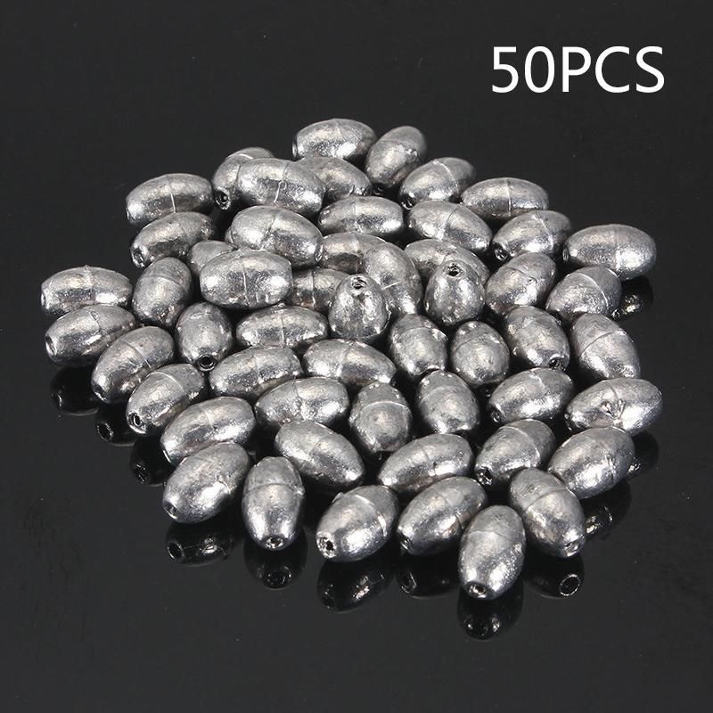 【ALLGOOD】50PCS Fishing Tackles Fishing Olive Shape Rig Sinkers Angling Lead Weight Split Shot ±0.35-8g