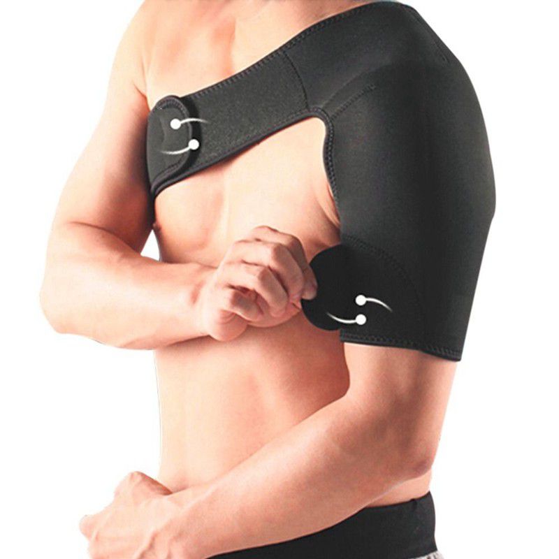 Shoulder Support Brace Back Guard Strap Wrap Belt Band Pads Single Shoulder Adjustable Breathable Sports Care Guard Protect left shoulder support black