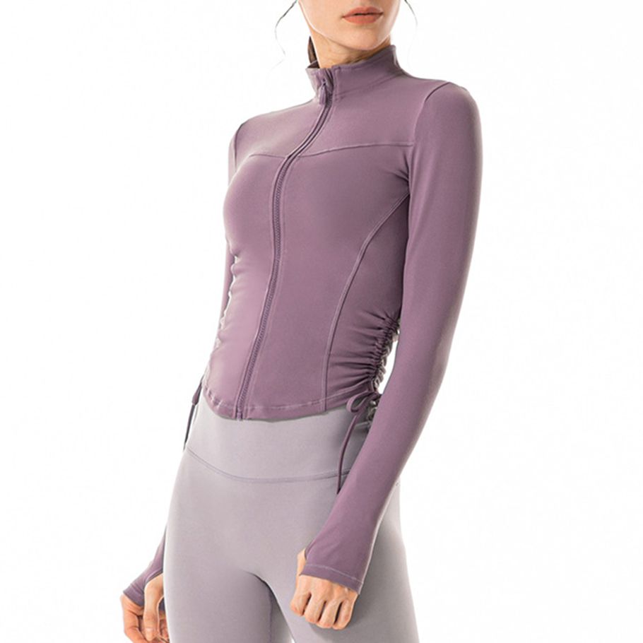 Yoga Sweatshirt Comfortable Solid Color Zip Up Long Sleeve Top