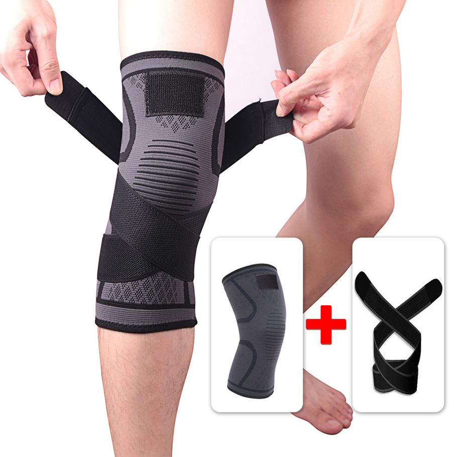 SKDK Adjustable Knee Brace Support 3D Compression Gym Pain Relief Knee Pads Sleeve,Black L