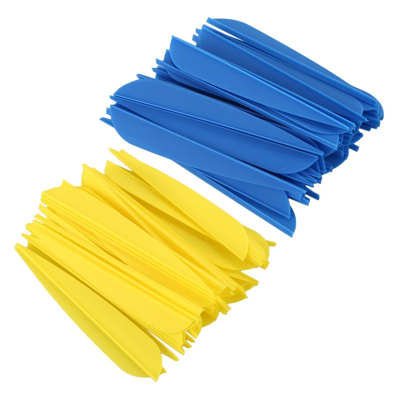 Arrows Vanes 4 Inch Plastic Feather Fletching for DIY Archery Arrows 100 Pack(Blue&Yellow)