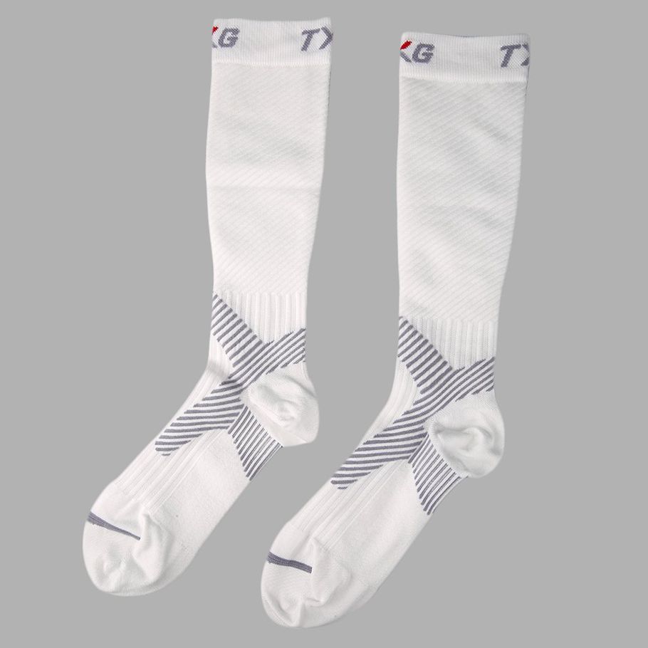 New Comfortble Unisex Motion Race Compression Knee High Sport Socks White